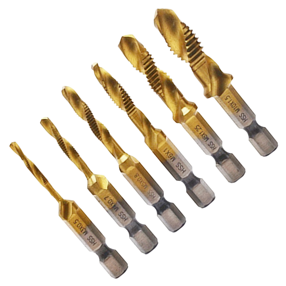 6 pcs metric hexagon shank tap bit M3M10 drill tapping Compound Tap metric M35 blue NAMI coating 6piece set