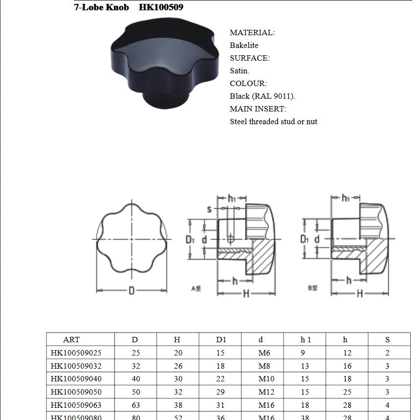 M8 Female Thread Star Shaped Head Clamping Nuts Knob