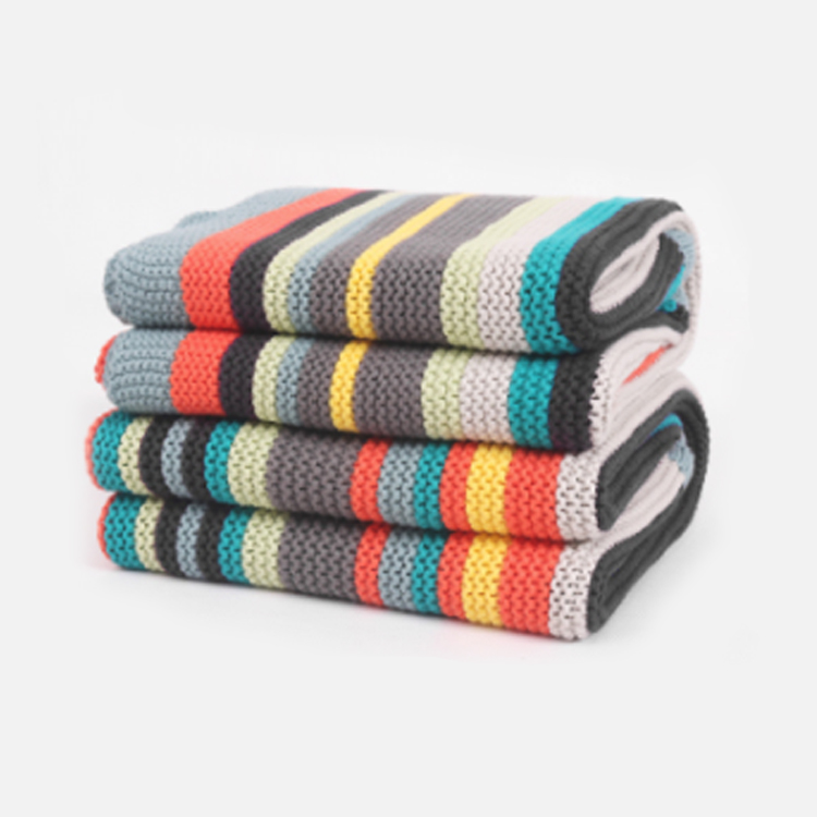 Rainbow Stripe Knitted Newborn Baby Blanket with Sherpa