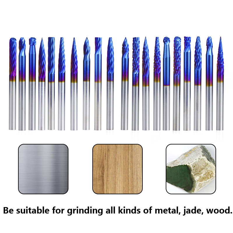 20pcs blue nanocoating single and double Mixed Rotary Files DIY Woodworking Carving Metal Polishing Engraving