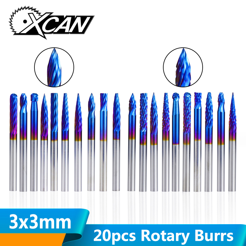 20pcs blue nanocoating single and double Mixed Rotary Files DIY Woodworking Carving Metal Polishing Engraving