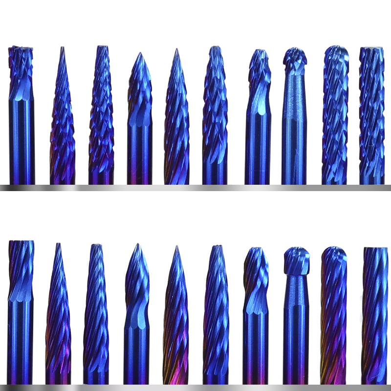 20pcs blue nanocoating single and double Mixed Rotary Files DIY Woodworking Carving Metal Polishing Engraving