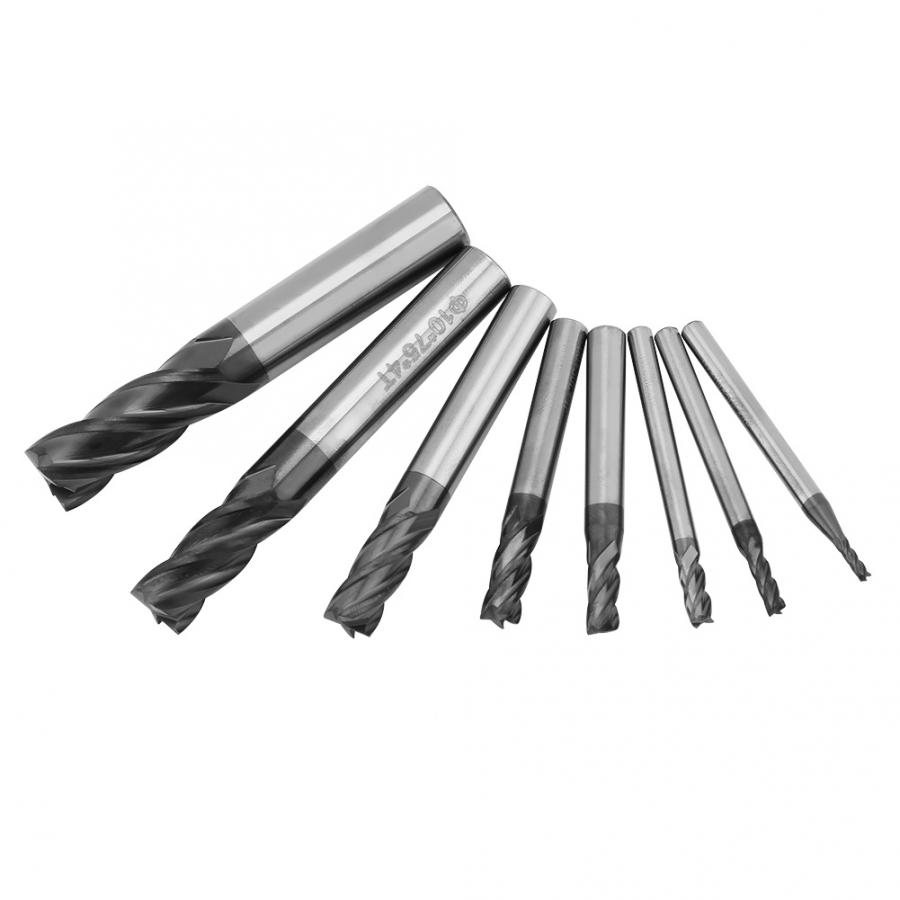 8pcs Tungsten Steel Milling Cutter Tool Kit 4 blades 212mm Flutes Carbide End Mill