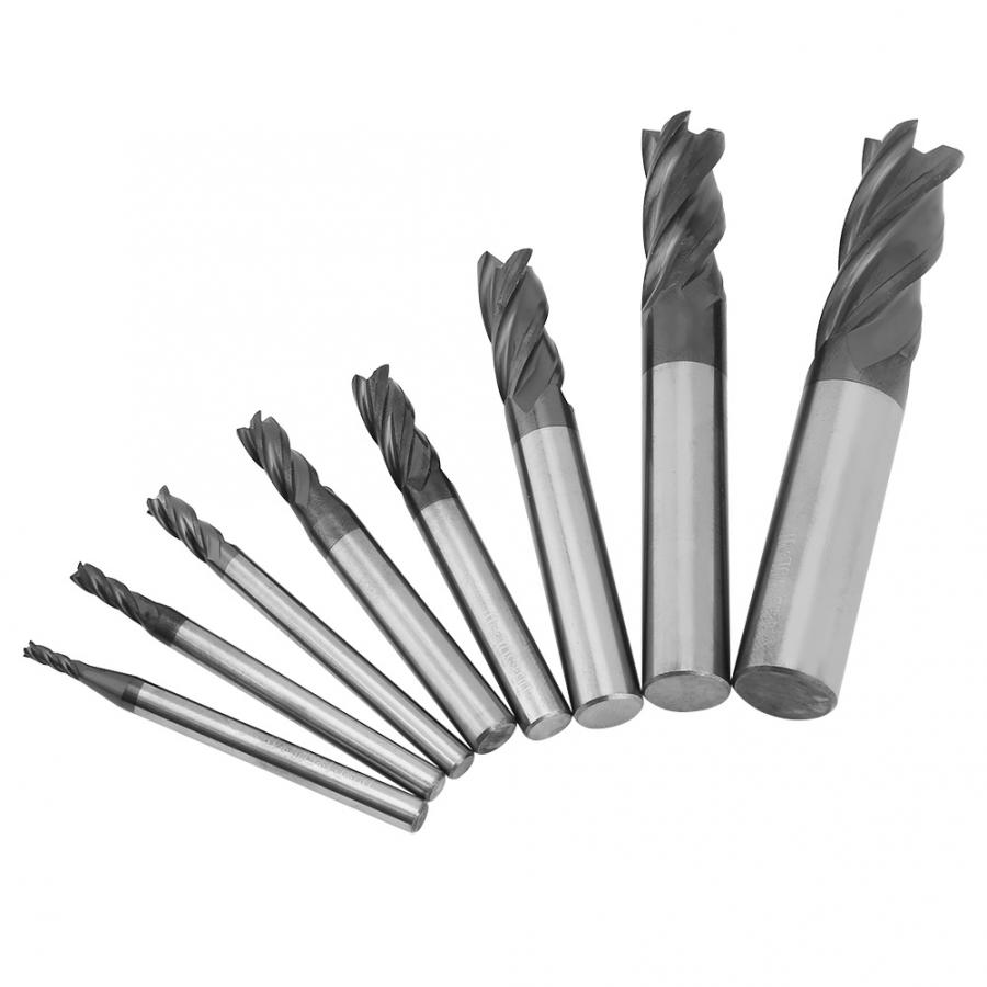8pcs Tungsten Steel Milling Cutter Tool Kit 4 blades 212mm Flutes Carbide End Mill