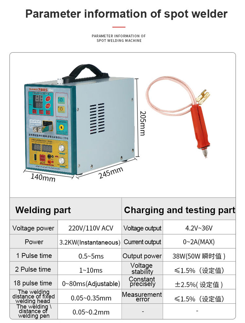 SUNKKO 788SPRO 220V 18650 Battery Pushup Spot Welding Charging Integrated Spot Welding Machine