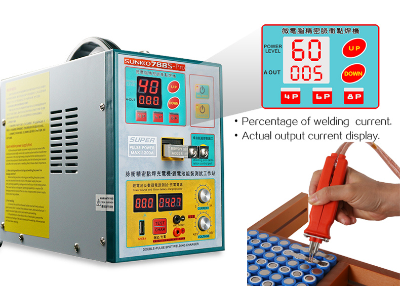 SUNKKO 788SPRO 220V 18650 Battery Pushup Spot Welding Charging Integrated Spot Welding Machine