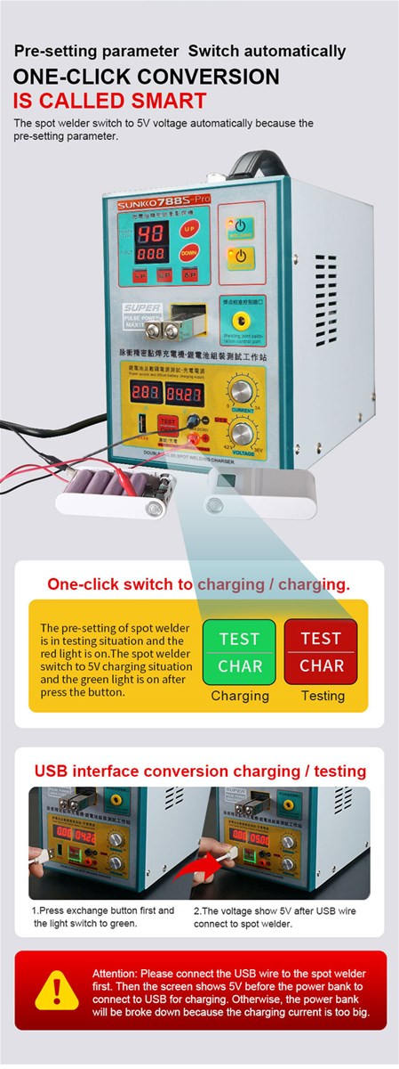 SUNKKO 788SPRO 220V 18650 Battery Pushup Spot Welding Charging Integrated Spot Welding Machine