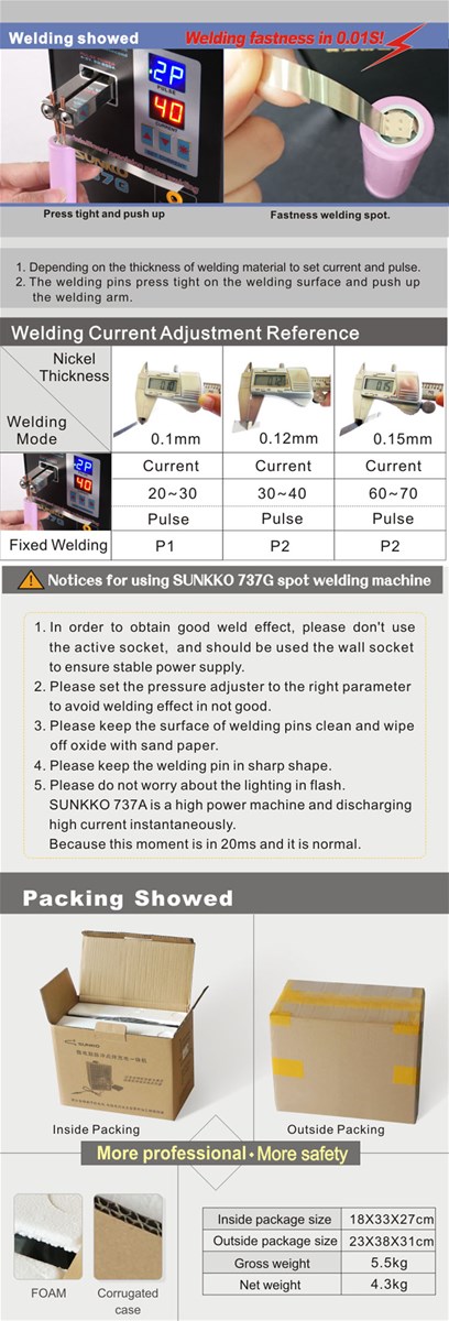 SUNKKO S737G dual digital display singlemode 18650 Battery Spot Welde Soldering Battery Welding Machine Portable