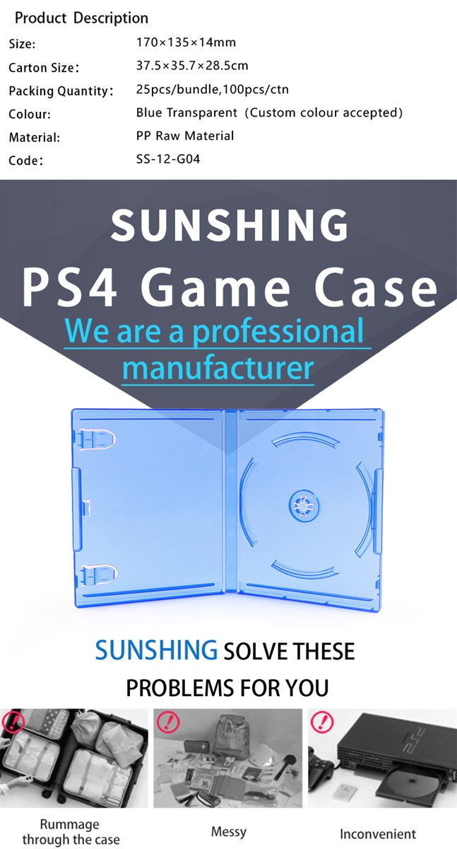 SUNSHING Wholesale Hard Plastic PS4 Game Case PS4 Protective Case Clear Blue PS4 CD DVD Case