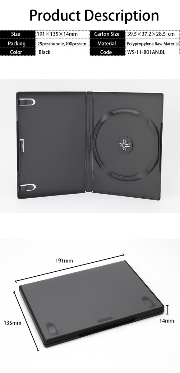 Standard DVD Box 14mm Black Single DVD Case