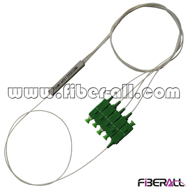 Mini Steel Tube 1x4 PLC Fiber Optic Splitter with SC APC Connector