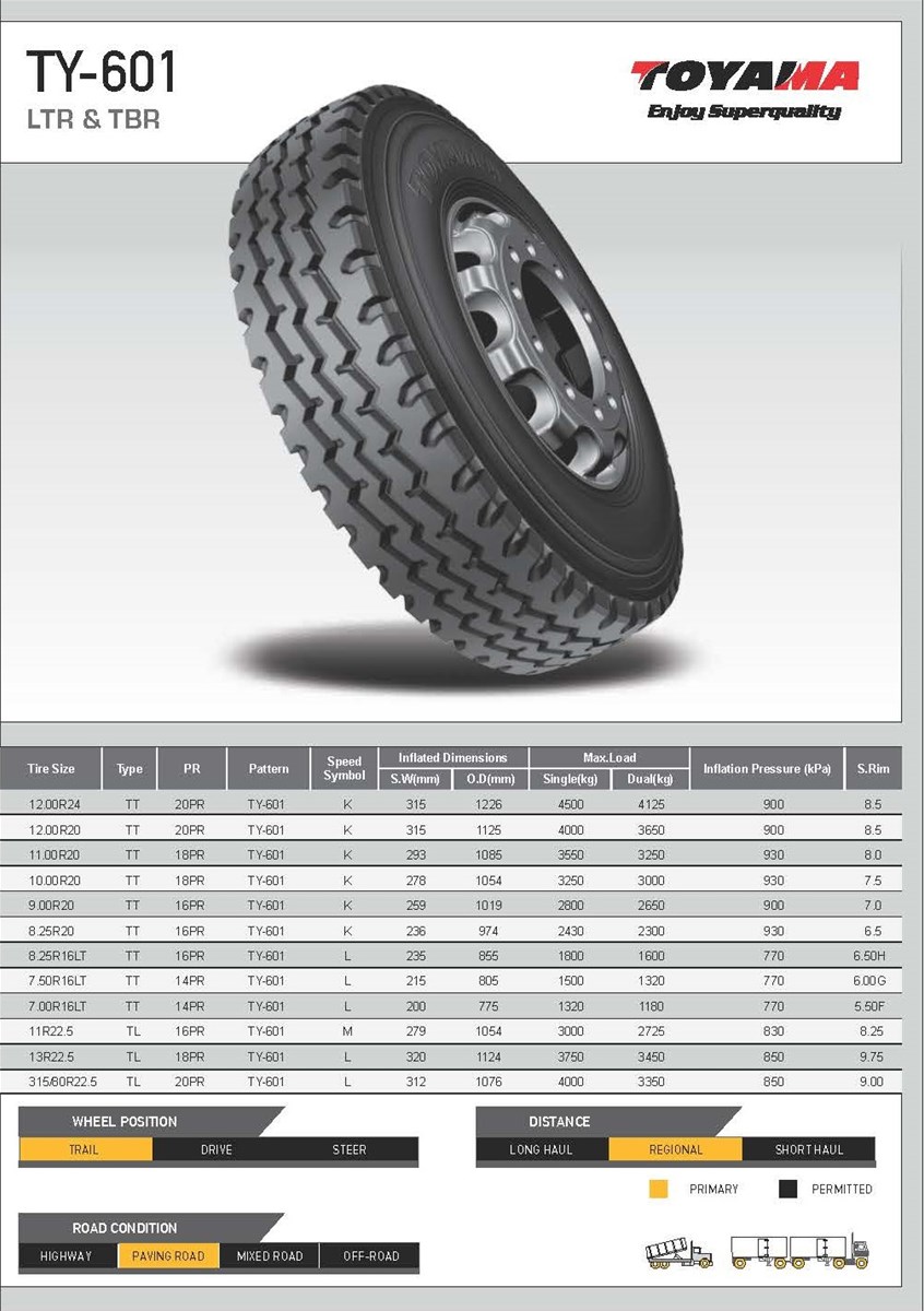 Truck Tyre TBR TOYAMA TYRES