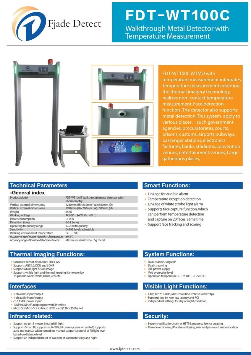 Walkthrough Metal Detector with Thermometry and Infrared Thermometer