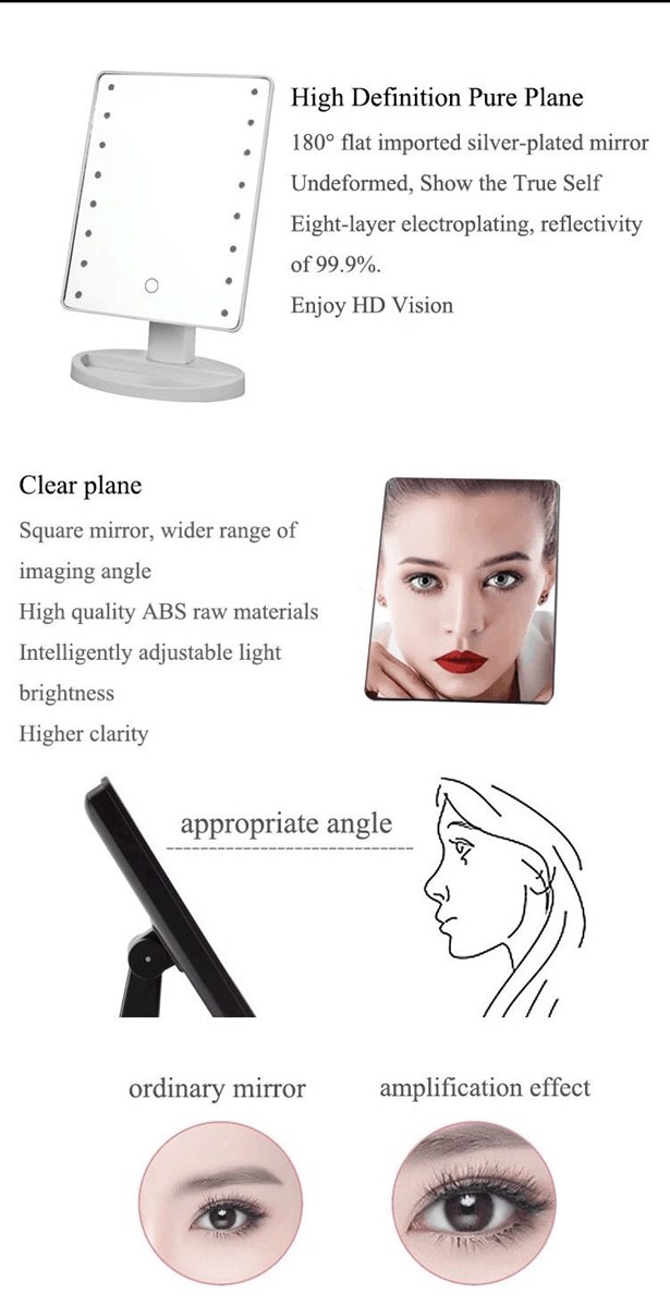 LED makeup mirror with lamp touch screen table lamp square dressing mirror