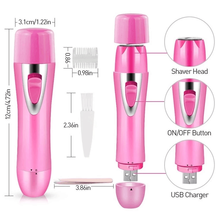 Very eternity Women Electric Hair Trimmer 4 in 1 Lady Facial Shaver for EyebrowHair Removal