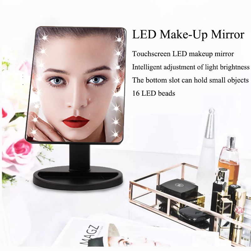 LED makeup mirror with lamp touch screen table lamp square dressing mirror