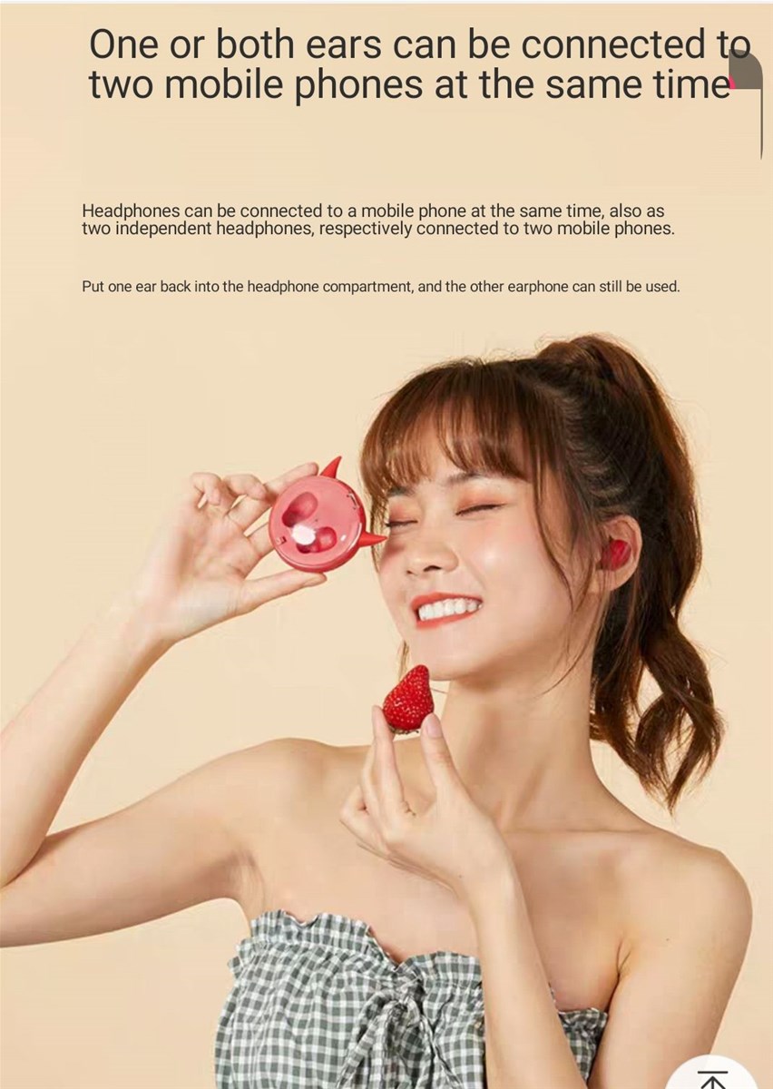 Bluetooth earphone two ears girls cute cartoon wireless mini mini red girl sports running male super long standby Bluetooth earphone two ears girls cute cartoon wireless mini mini red girl sports running male super long standby
