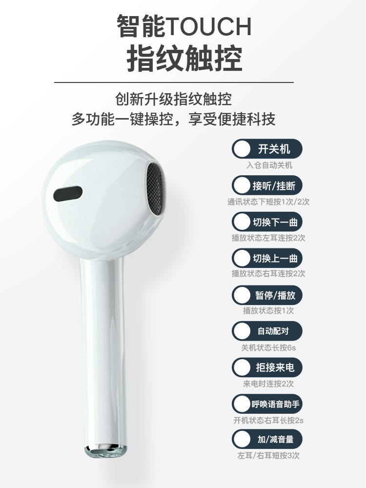 Wireless bluetooth earphone with double ears inear type with single ear small invisible and long standby battery life