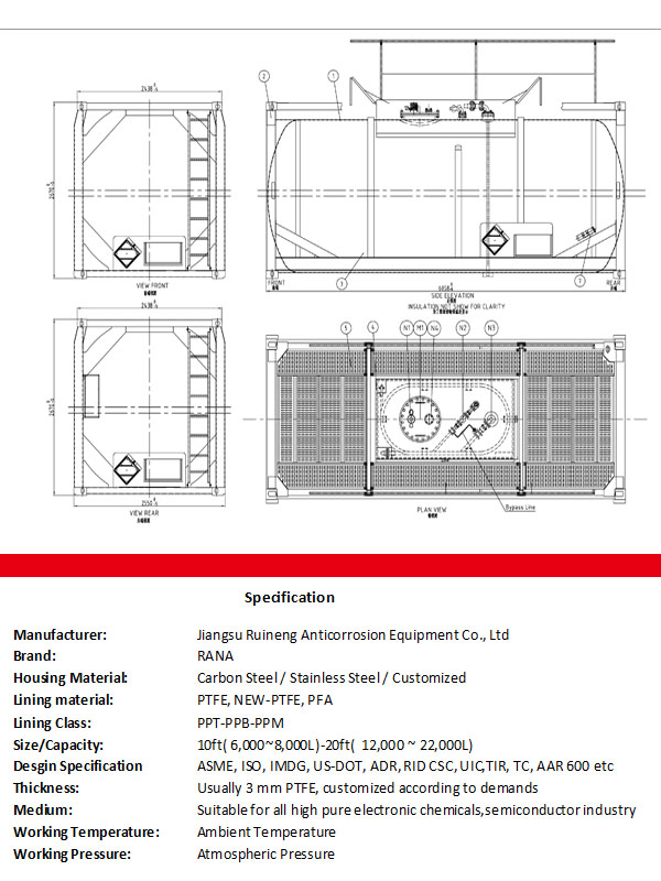 Fluoroplastic lined tank highpurity nitric acid tank