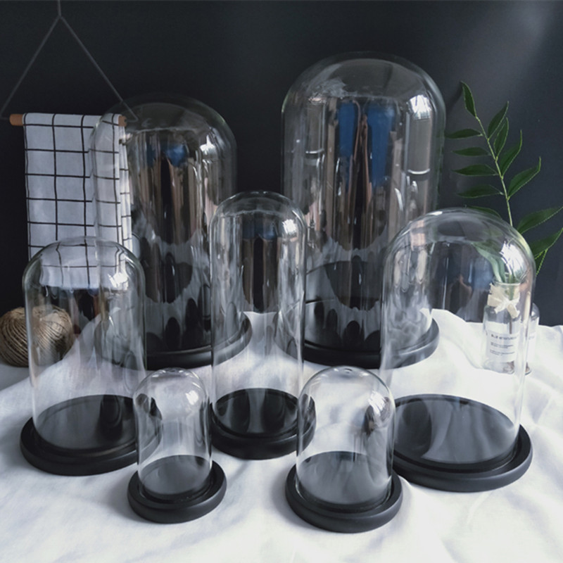 Black Base Glass Dome Vase Home Decoration Creative Glass Cover Wedding Favor Gift