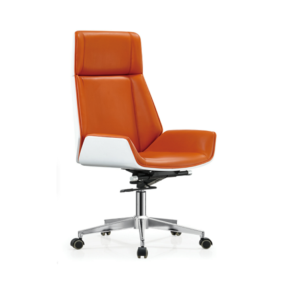 High back orange and white swivel chair
