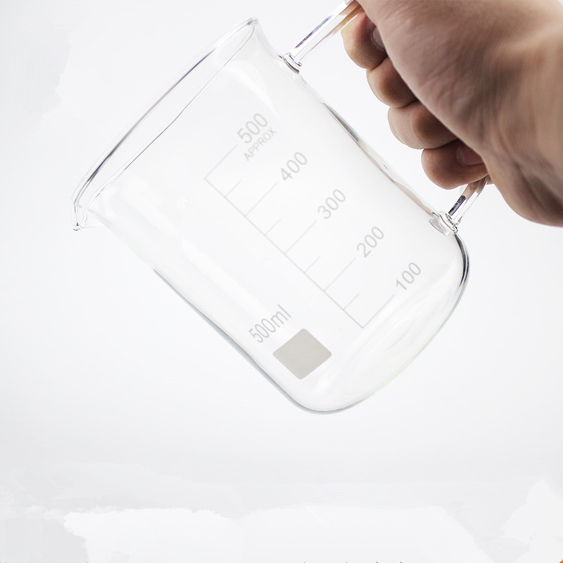 Handle Glass Beaker with Spout and Scale High Boro 33 Glass Material Laboratoryware