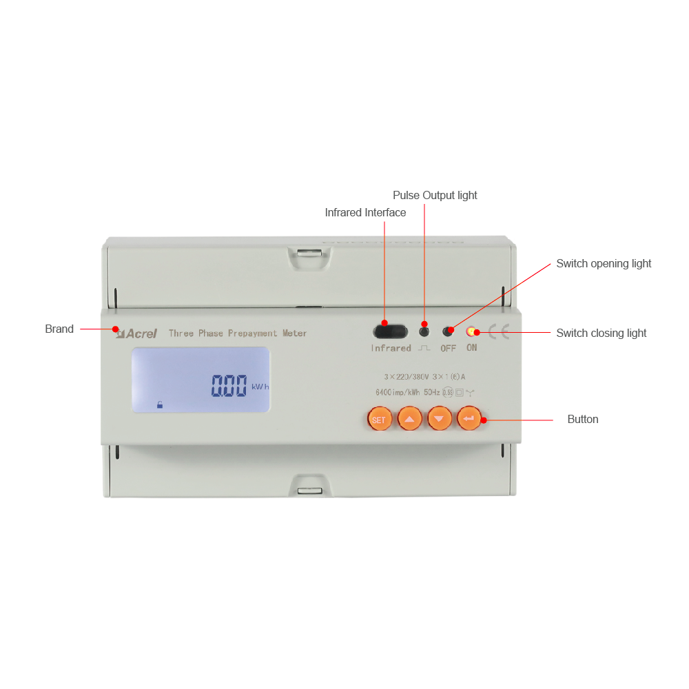 ACREL prepaid energy meter Auxiliary power supply Accuracy class 05s AC 3220380V card and online paid ADL300EYZ