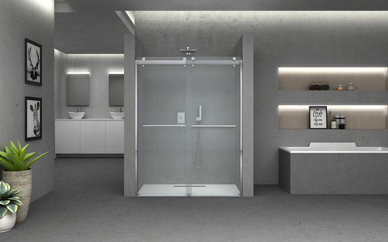 Bypass glass sliding door shower enclosure stainless steel big wheel for Canada market
