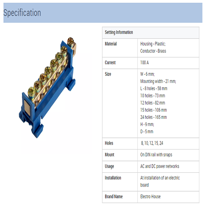 Neutral terminal bus bar DIN rail 8 10 12 15 24 holes for Zerosequence Cable Bus Brass Terminal Blocks