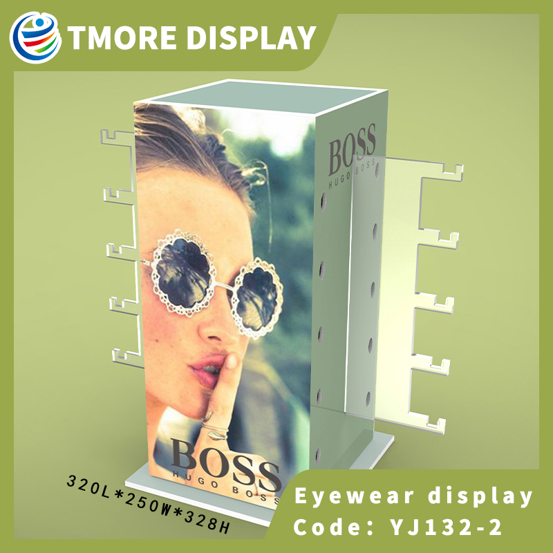 yellow rotating sunglass display rack