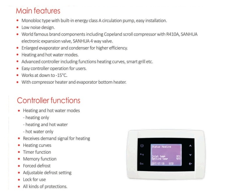 Air to water monobloc heat pump