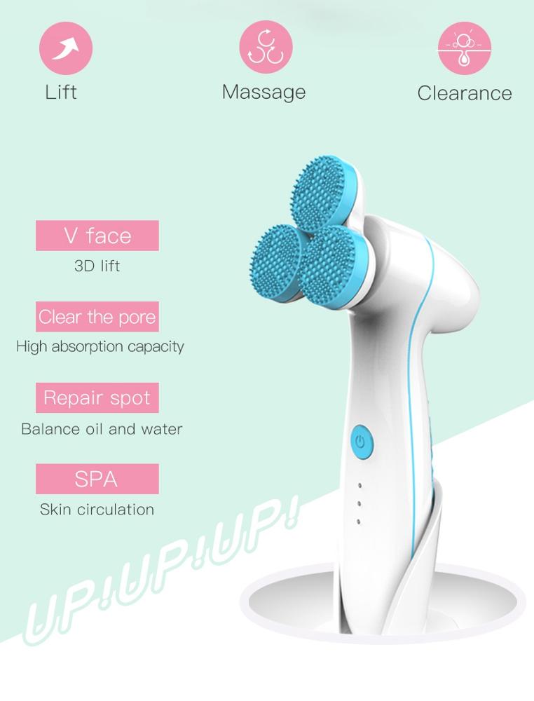JESEN 3D Smart ThreeWheel Facial Brush 360Degree Rotating SPA Machine Deep Pore Cleansing and Mass