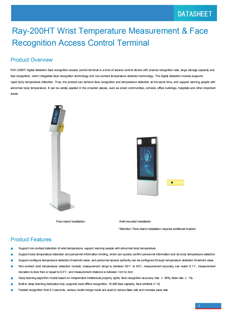 Wrist Temperature Measurement Face Recognition Access Control Terminal for Fever Screening