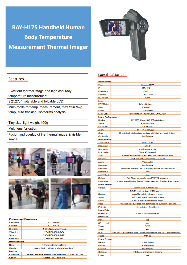 Handheld Portable Thermal Imager Camera Automatic Measuring Human Fever Detection