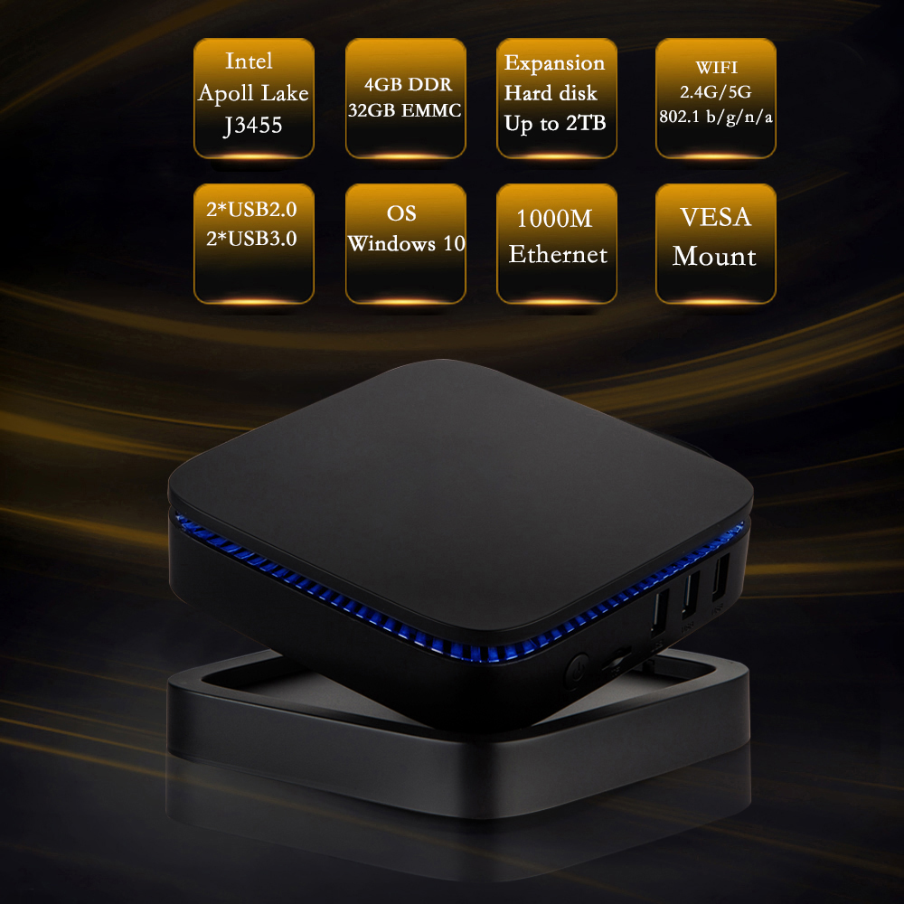 cheap mini pc case Apollo Lake celeron J3455 DDR3 64GB EMMC win 10 home server mini pc office computer