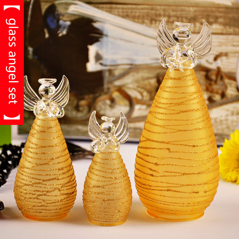 Yellow Series Glass Angel Set Home Decoration Wedding Friend Favor Gift Glass Angel