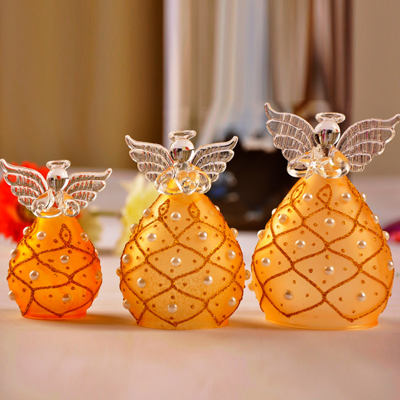 Beautiful Promotion Holiday Gift Glass Angel Gold Yellow Christmas Angel Set