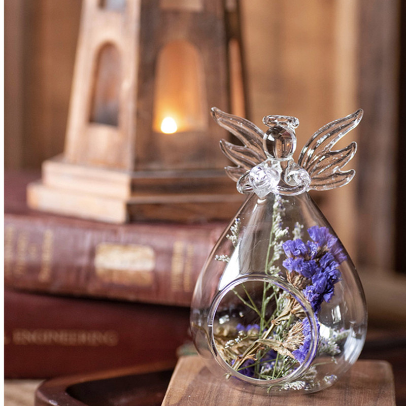 Glass Angel Terrarium with one open Home Decoration Vase Wedding Decorative Props GlassCandle Holder