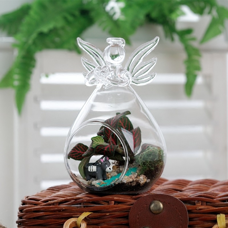 Glass Angel Terrarium with one open Home Decoration Vase Wedding Decorative Props GlassCandle Holder