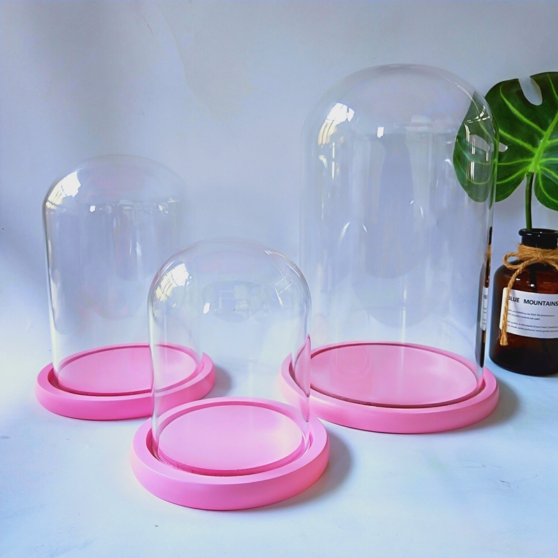 Pink Base Glass Dome Home Decoration DIY Glass Cover Friend Gift Wedding Party Event Favor Gift