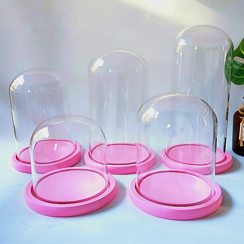 Pink Base Glass Dome Home Decoration DIY Glass Cover Friend Gift Wedding Party Event Favor Gift