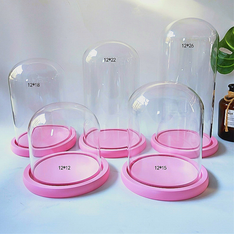 Pink Base Glass Dome Home Decoration DIY Glass Cover Friend Gift Wedding Party Event Favor Gift