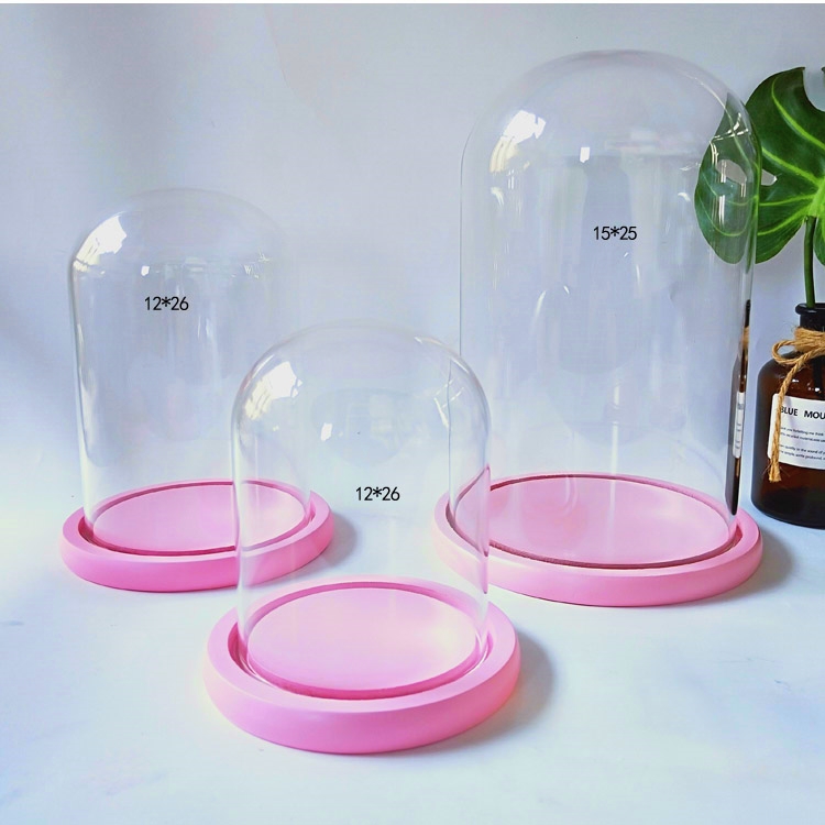 Pink Base Glass Dome Home Decoration DIY Glass Cover Friend Gift Wedding Party Event Favor Gift