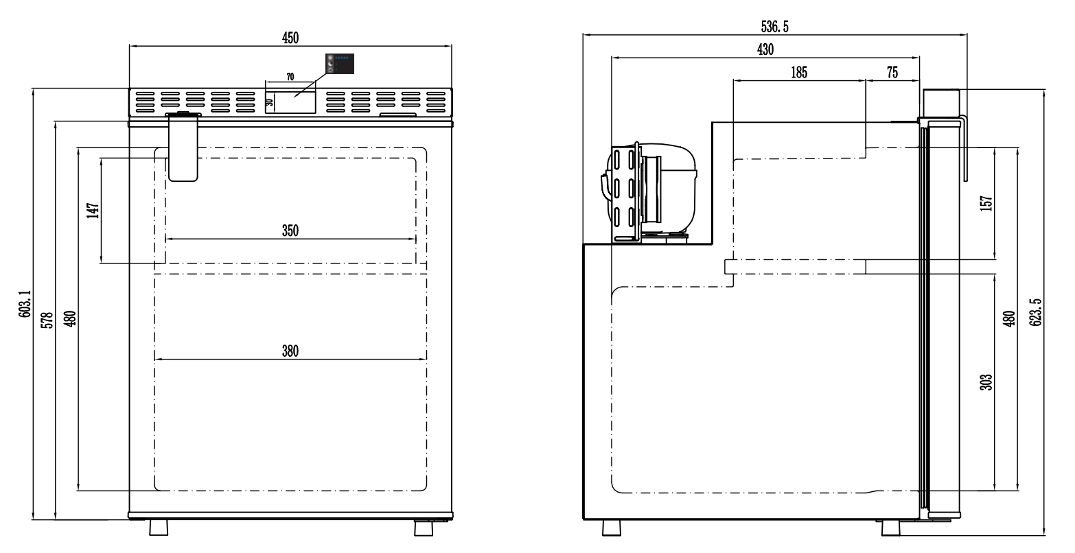 Touring car fridge Builtin Type 60 Liter Upright Fridge Freezer with night Sleep Model