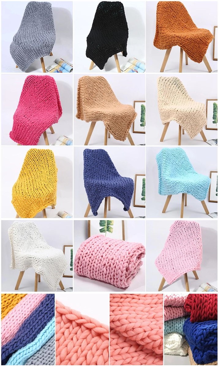 Amazon Hot Sale Cheap Low Moq Handmade Icelandic Pink Color Chunky Knit Wool Blanket