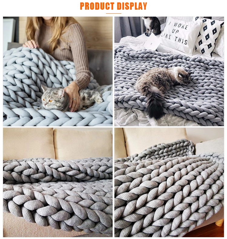 Amazon Hot Sale Cheap Low Moq Handmade Icelandic Pink Color Chunky Knit Wool Blanket