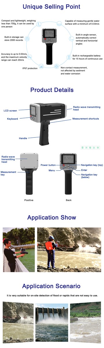 GD60 Handheld radio wave radar flow meter