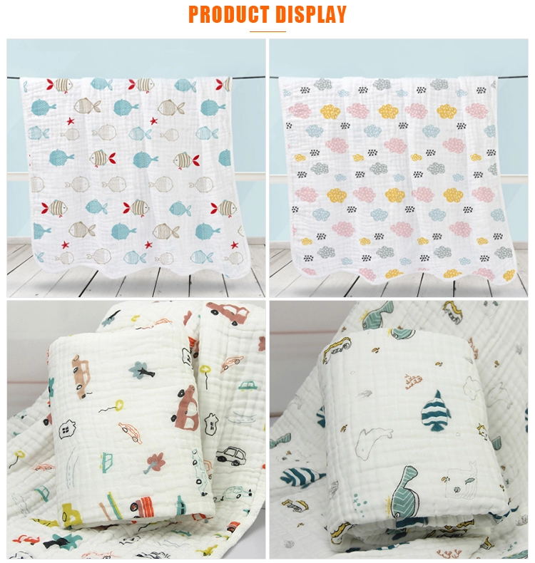 Soft 110110cm Breathable Cartoon Baby Gauze Bath Towel Six Layer Children Animal Print Cotton Baby Blanket