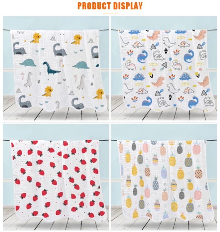 Soft 110110cm Breathable Cartoon Baby Gauze Bath Towel Six Layer Children Animal Print Cotton Baby Blanket