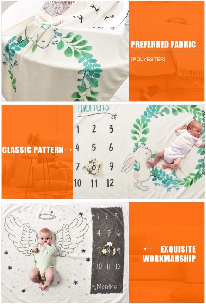 Newborn baby monthly Milestone flannel Fleece polyester swaddle plush throw milestone blanket
